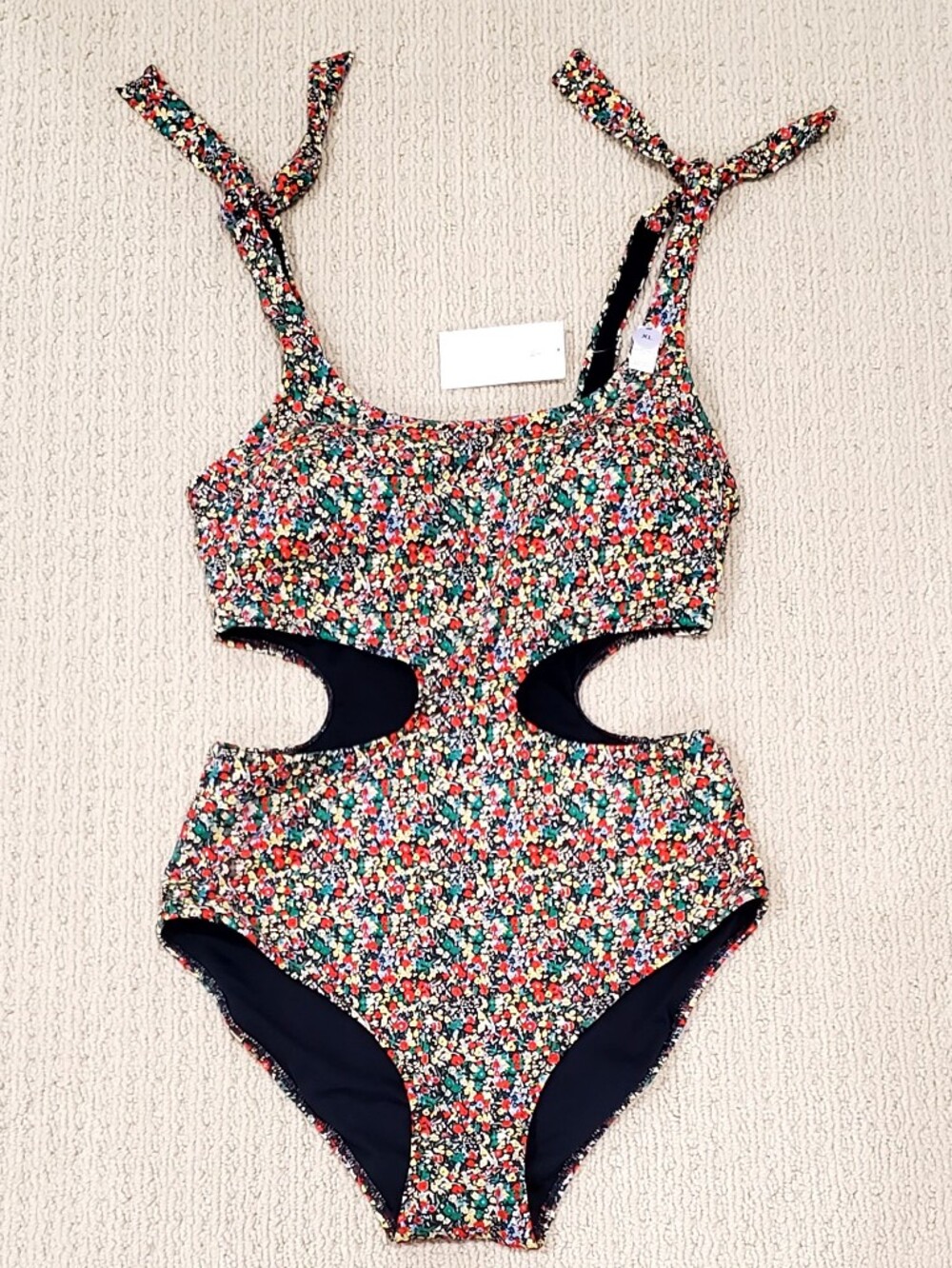 Kiabi 1PC Multi Color Ditsy Floral Side Cut-Outs Swimsuit Lined XL NWT